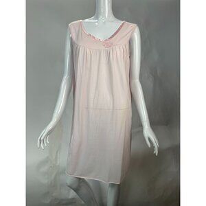 Vintage Sears 100% Nylon Pink Sleeveless Nightgown With Floral Embroidery Size M